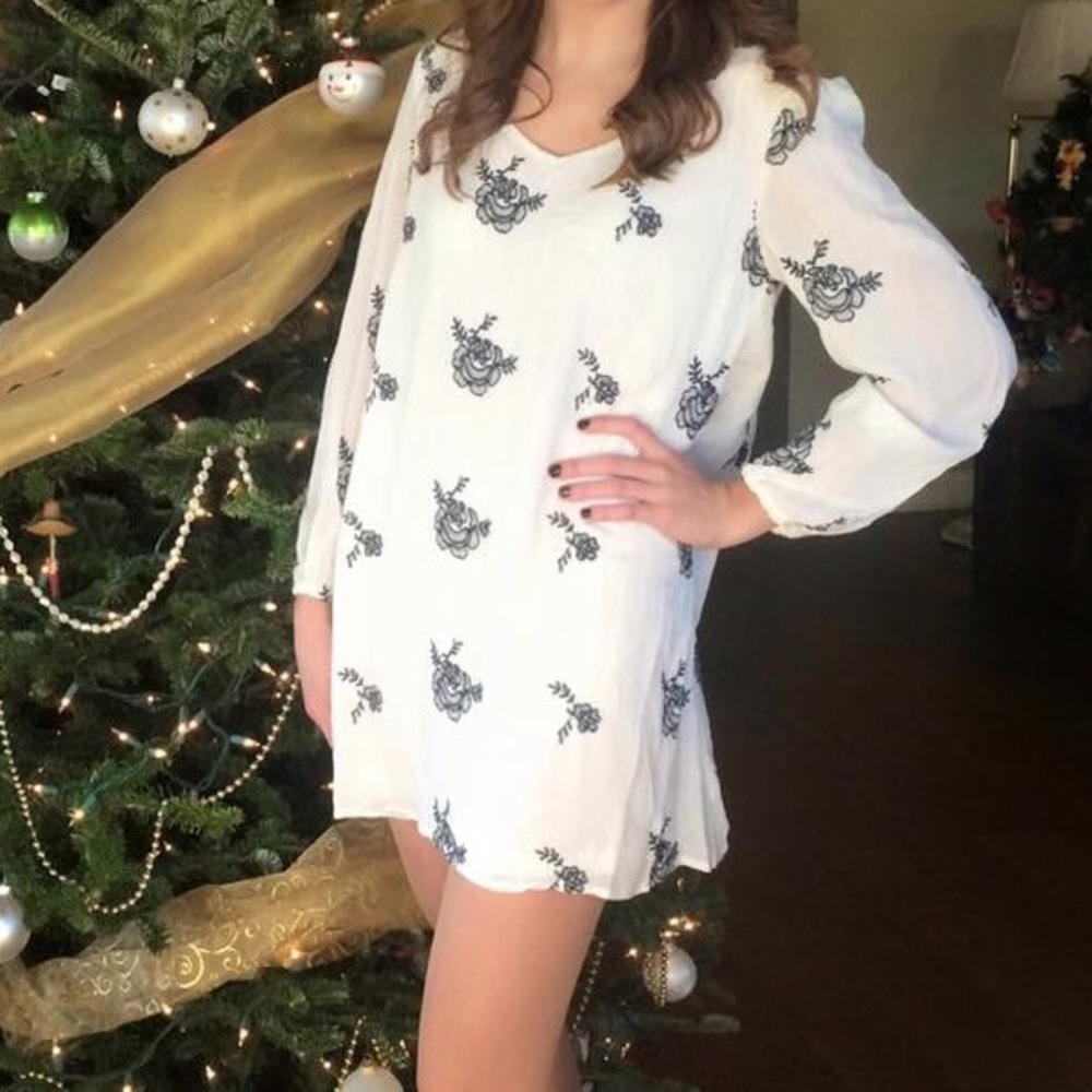 White Dress with blue floral print